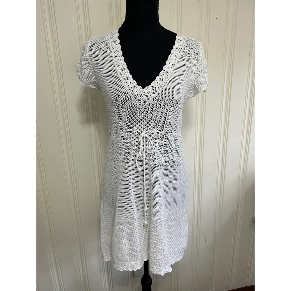 Polo Jeans Co Ralph Lauren White Crochet Coastal Dainty Preppy Swim Cover Up  L